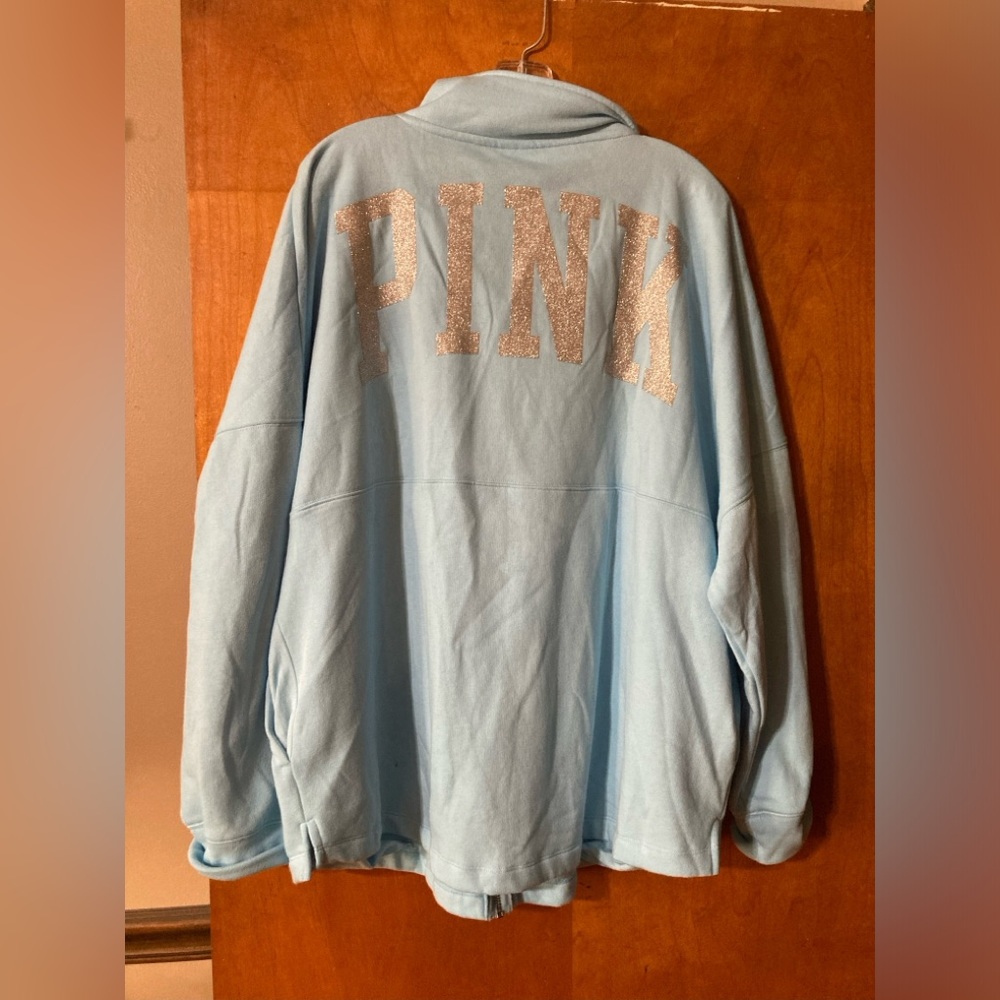 Victoria’s Secret XL baby blue zip up with bling glitter in silver - Picture 1 of 2